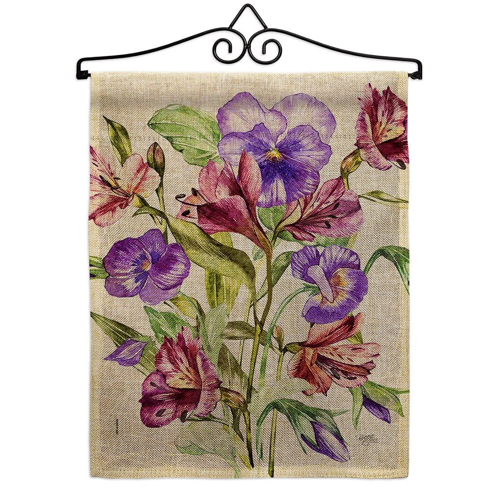 Alpine Violet Bouquet Burlap Garden Flag Set Wall Hanger Floral Sunflower Tulip Rose Orchid Lilies Season Springtime Flower Wreath Small Gift Yard House Banner Double-Sided Made In USA 13 X 18.5