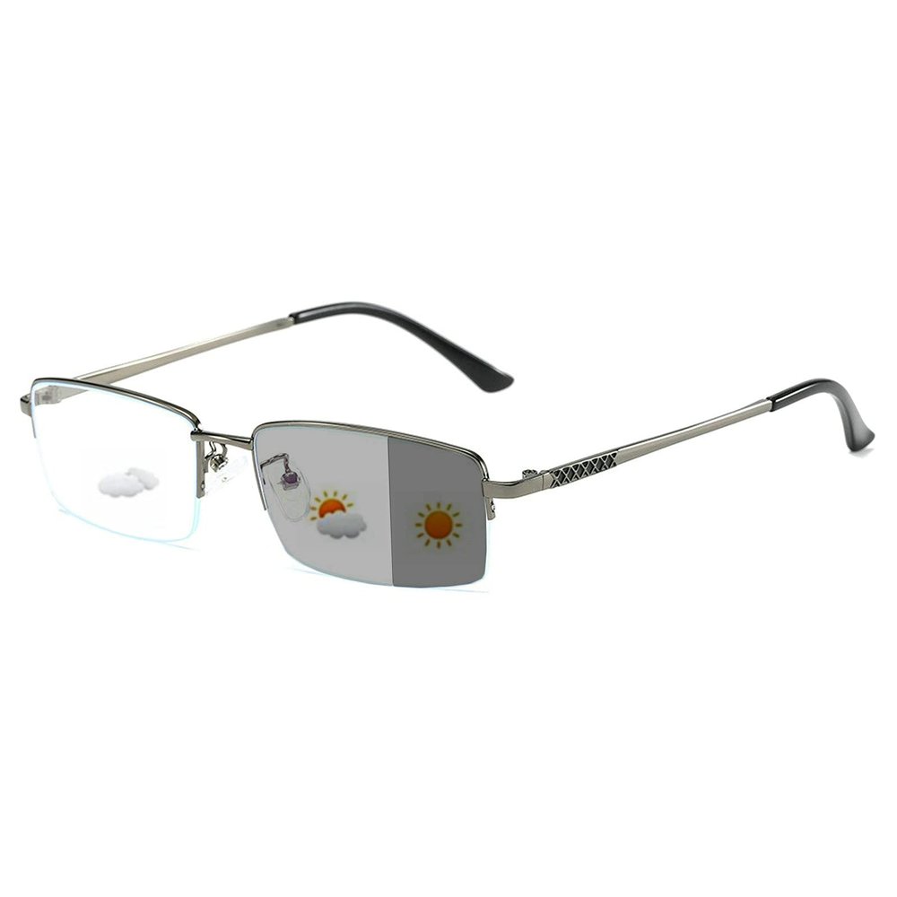 Transition Photochromic Bifocal Reading Glasses Men Women Outdoor Square Hyperopia Presbyopia Reader Sunglasses (BLACK, 275 magnification)