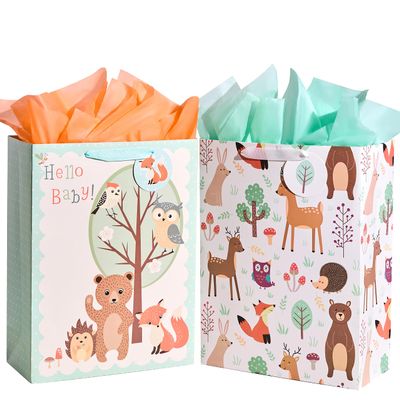 16.5" Extra Large Gift Bags for Baby Shower with Tissue Paper(2 Pack, Hello Baby!)