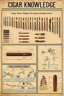 QSHPO Cigar Knowledge Posters Metal Signs Room Club Garage Home Decor Retro Plaque Wall Decor 12x17 Inches
