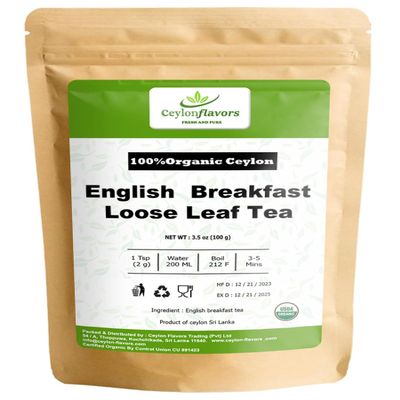 CEYLONFLAVORS FRESH AND PURE Certified Organic English Breakfast Loose Leaf Tea | From Sri Lanka | 3.5oz / 100g