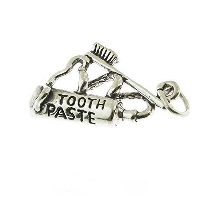 A-Store 925 Sterling Silver Tooth Paste Tube and Toothbrush Charm Made in USA Jewelry Making For You