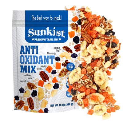 Sunkist Antioxidant Trail Mix - Fruit, Nut and Seeds, Low Sodium, Gluten Free Snack with Papaya, Banana Chips, Pecans, Walnuts, Blueberries, Sunflower Seeds | Premium Quality | 13 oz Resealable Bag