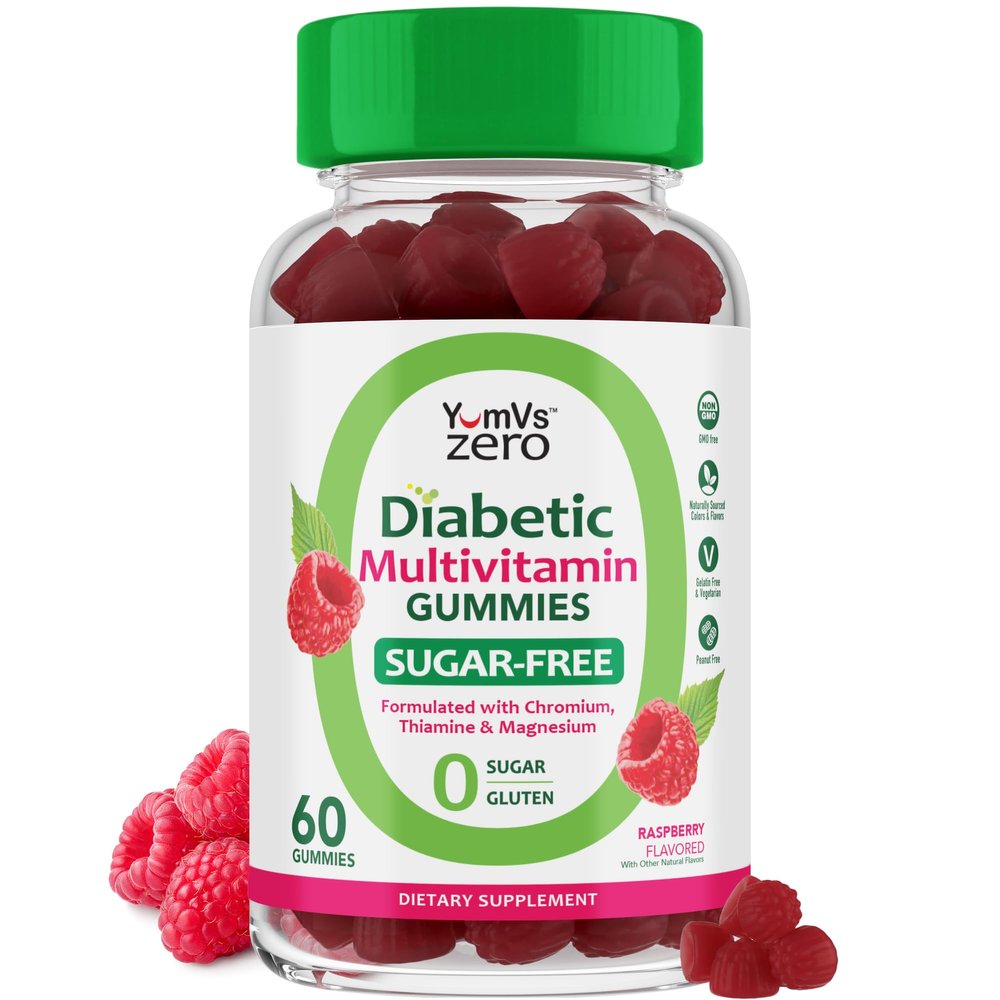 YUM-V'S Multivitamin for Women & Men Sugar Free Multivitamin Gummies Zero Sugar Gummy with Chromium, Thiamine & Magnesium Keto-Friendly Daily Vitamin Gummy Natural Raspberry Flavor 60 Count