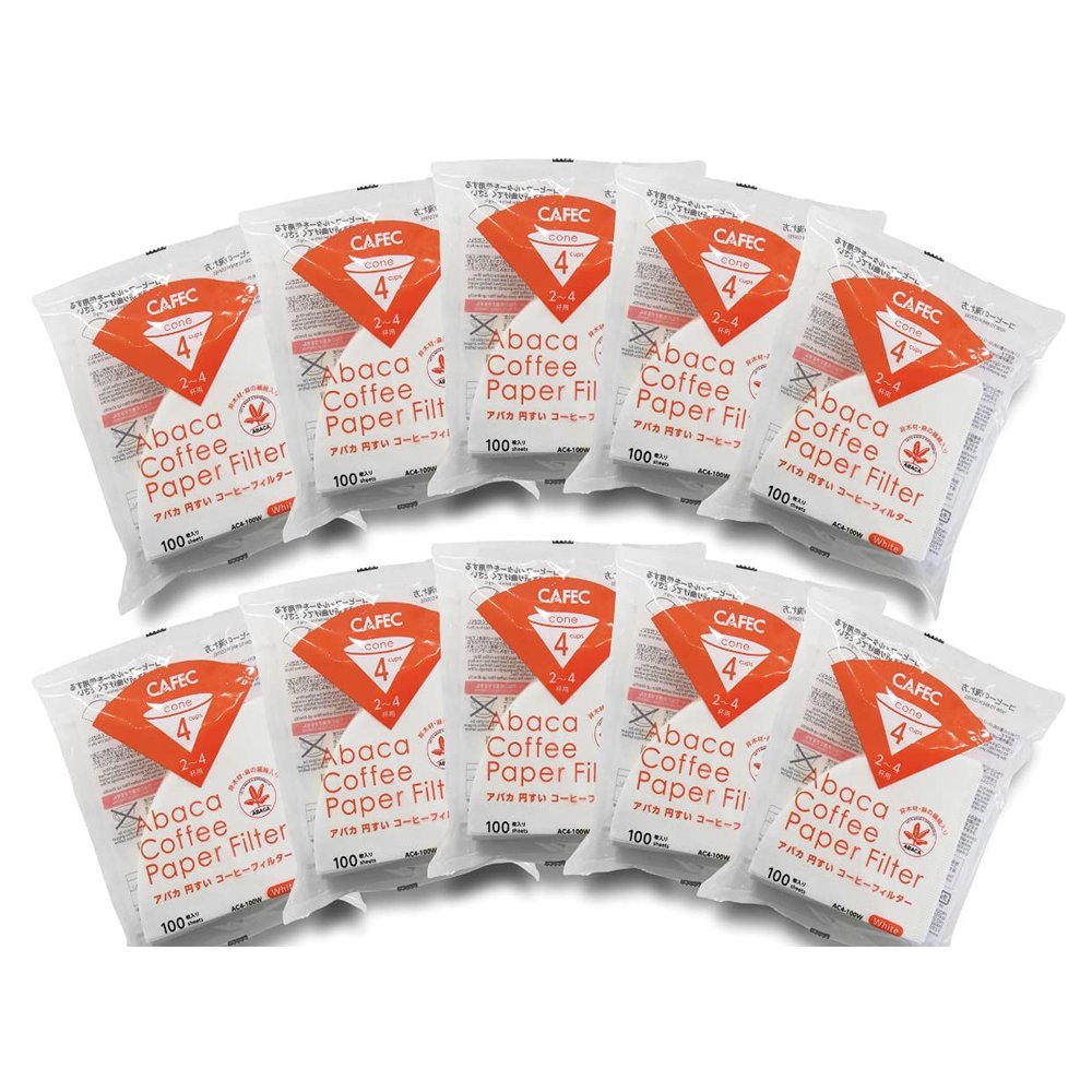 10 Packs of CAFEC 100-Pack Cone-shaped V60 02 Style Universal 1 to 4 Cup Disposable Pour-Over Drip Coffee Paper Filter made of Eco-Friendly Refined Virgin Pulp (White)