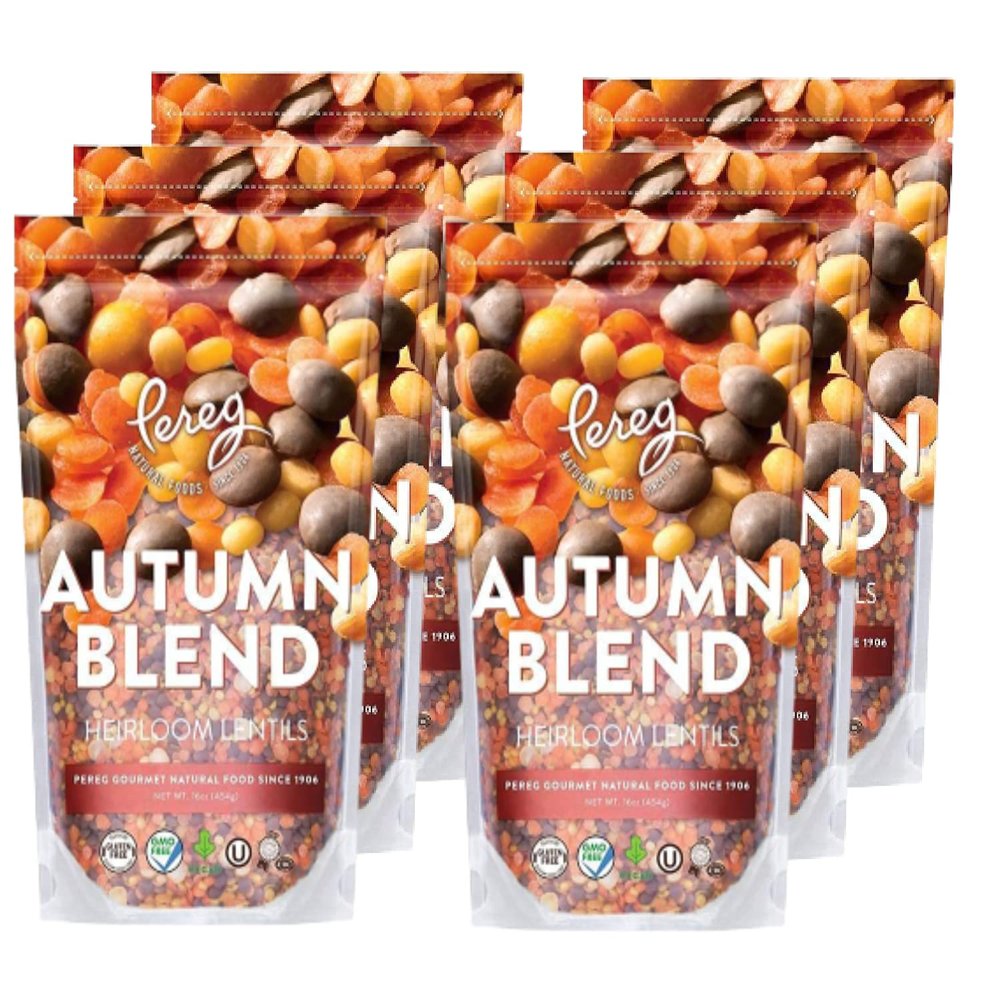 Autumn Lentil Blend (16 Oz x 6 Pack) - Heirloom Lentils with Red Lentils, Brown Lentils, Yellow Moong Dal Lentils, & Yellow Split Peas - High in Protein & Fiber - Vegan