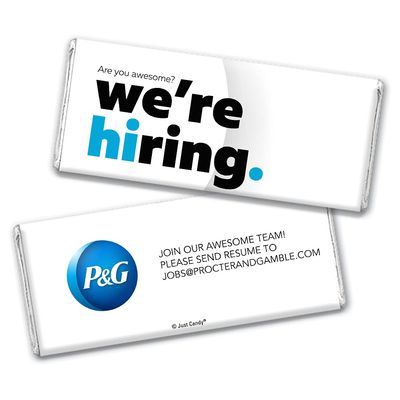 24ct Corporate Recruiting Promotional Product Personalized Bars "We're Hiring" Candy Item Giveaways (24 Pack) - Caribbean Blue