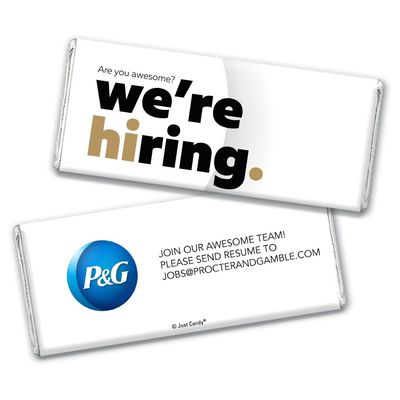 24ct Corporate Recruiting Promotional Product Personalized Bars "We're Hiring" Candy Item Giveaways (24 Pack) - Gold