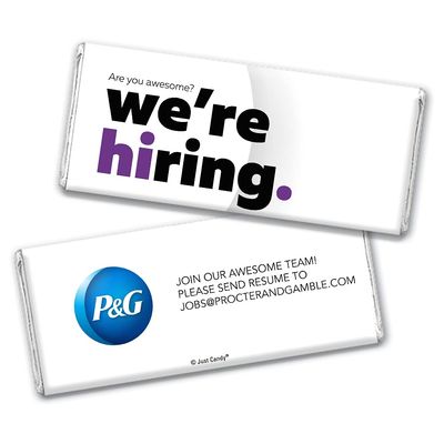 24ct Corporate Recruiting Promotional Product Personalized Bars "We're Hiring" Candy Item Giveaways (24 Pack) - Add Your Company Logo - Purple