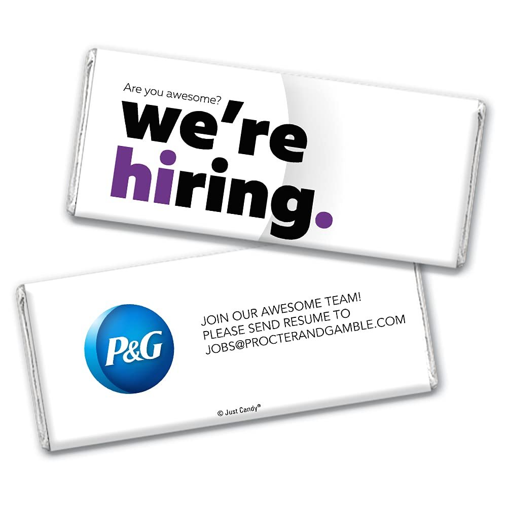 24ct Corporate Recruiting Promotional Product Personalized Bars "We're Hiring" Candy Item Giveaways (24 Pack) - Add Your Company Logo - Purple