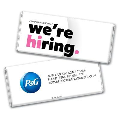 24ct Corporate Recruiting Promotional Product Personalized Bars "We're Hiring" Candy Item Giveaways (24 Pack) - Bright Pink