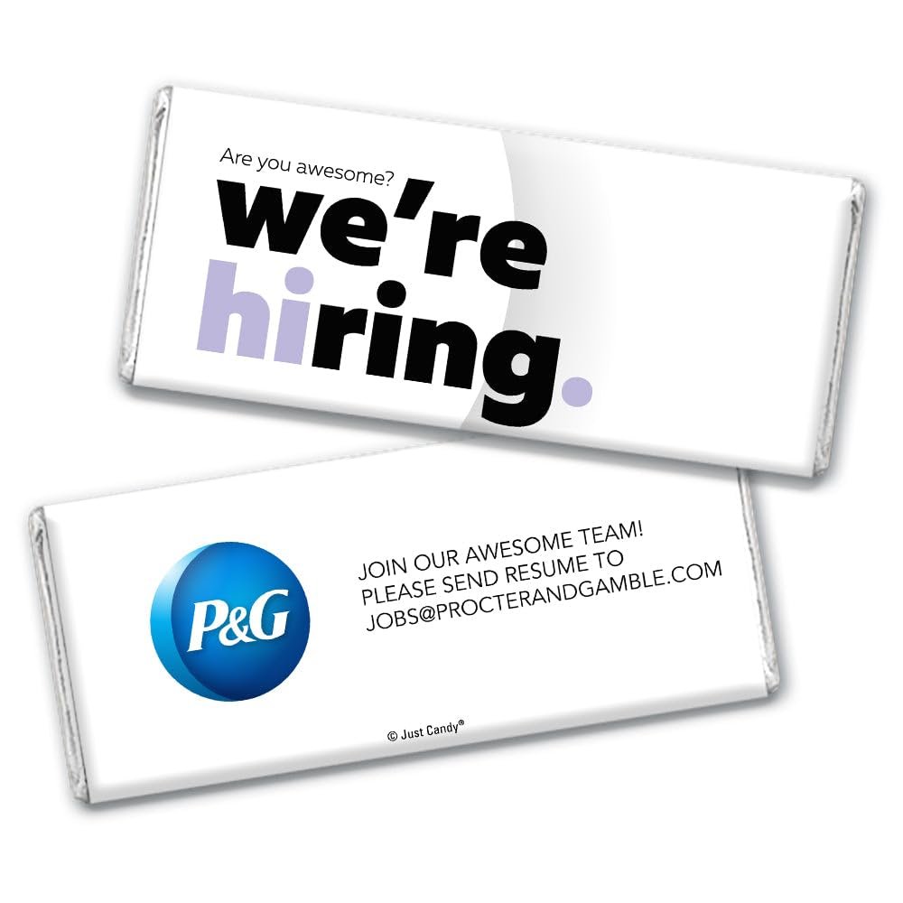24ct Corporate Recruiting Promotional Product Personalized Bars "We're Hiring" Candy Item Giveaways (24 Pack) - Light Purple