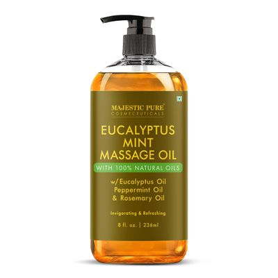MAJESTIC PURE Eucalyptus Mint Massage Oil for Massage Therapy - Refreshing, and Relaxing - Natural Oils with Eucalyptus Essential Oil - for All Skin Types - Men and Women Massage Lotion- 8 fl oz