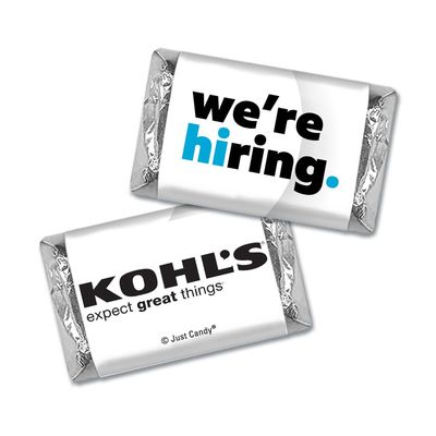 75ct Corporate Recruiting Promotional Product Personalized Miniatures "We're Hiring" Candy Item Giveaways (75 Pack) - Add Your Company Logo - Caribbean Blue