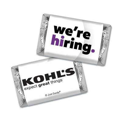 75ct Corporate Recruiting Promotional Product Personalized Miniatures "We're Hiring" Candy Item Giveaways (75 Pack) - Add Your Company Logo - Purple