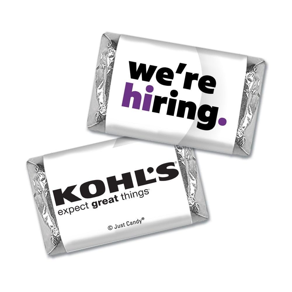 75ct Corporate Recruiting Promotional Product Personalized Miniatures "We're Hiring" Candy Item Giveaways (75 Pack) - Add Your Company Logo - Purple
