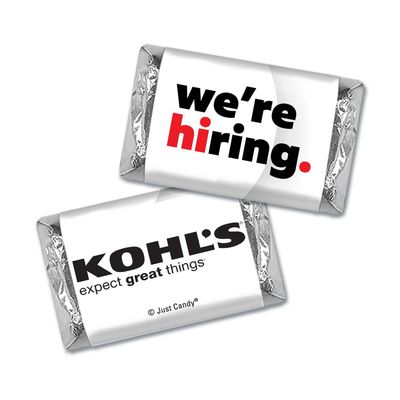 75ct Corporate Recruiting Promotional Product Personalized Miniatures "We're Hiring" Candy Item Giveaways (75 Pack) - Add Your Company Logo - Red
