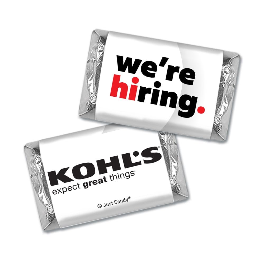 75ct Corporate Recruiting Promotional Product Personalized Miniatures "We're Hiring" Candy Item Giveaways (75 Pack) - Add Your Company Logo - Red