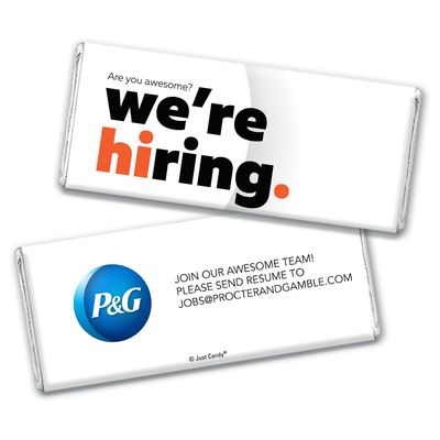 36ct Corporate Recruiting Promotional Product Personalized Bars "We're Hiring" Candy Item Giveaways (36 Pack) - Orange
