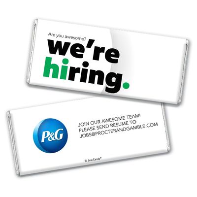 24ct Corporate Recruiting Promotional Product Personalized Bars "We're Hiring" Candy Item Giveaways (24 Pack) - Kelly Green