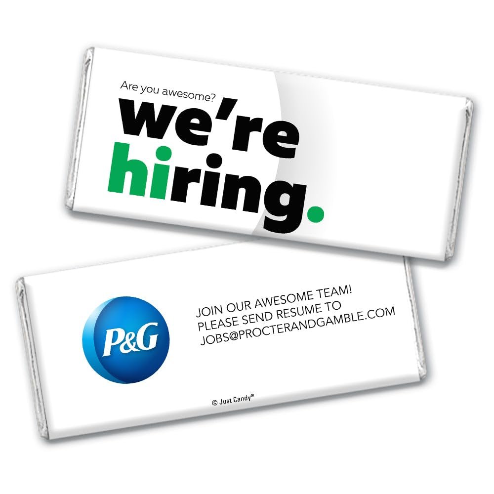 24ct Corporate Recruiting Promotional Product Personalized Bars "We're Hiring" Candy Item Giveaways (24 Pack) - Kelly Green
