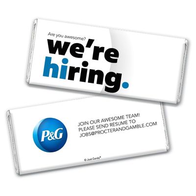 24ct Corporate Recruiting Promotional Product Personalized Bars "We're Hiring" Candy Item Giveaways (24 Pack) - Royal Blue