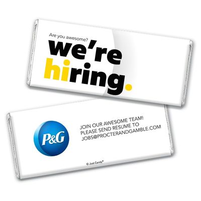 36ct Corporate Recruiting Promotional Product Personalized Bars "We're Hiring" Candy Item Giveaways (36 Pack) - Yellow