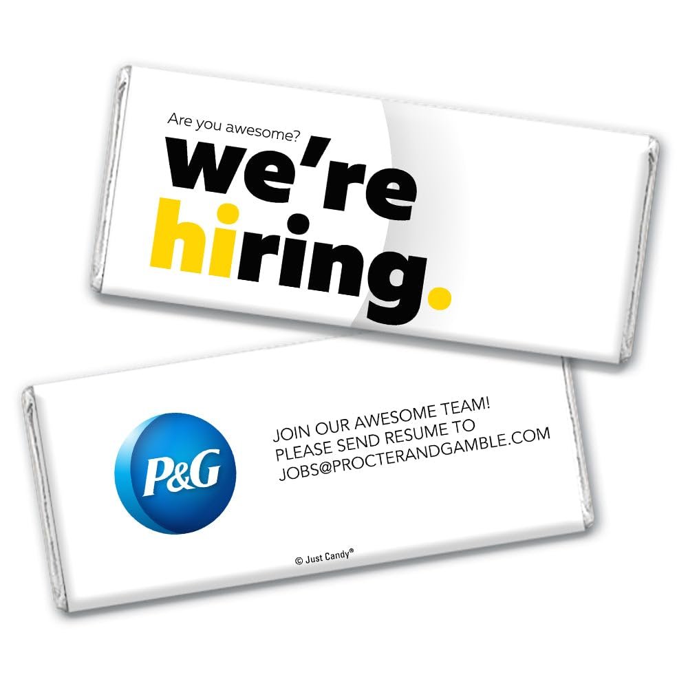 36ct Corporate Recruiting Promotional Product Personalized Bars "We're Hiring" Candy Item Giveaways (36 Pack) - Yellow