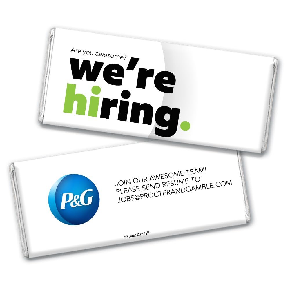 24ct Corporate Recruiting Promotional Product Personalized Bars "We're Hiring" Candy Item Giveaways (24 Pack) - Light Green