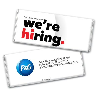 36ct Corporate Recruiting Promotional Product Personalized Bars "We're Hiring" Candy Item Giveaways (36 Pack) - Red