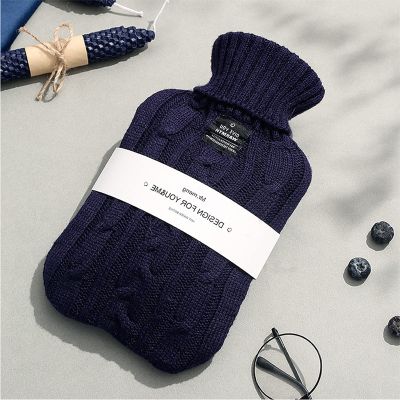 2L Hot Water Bottle with Cover,Soft Knitted Protective Cover,Hot Water Bag for Pain Relief,Neck and Shoulders,Feet Warmer (Color : Blue, Size : 1000ML)