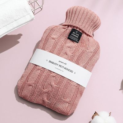 2L Hot Water Bottle with Cover,Soft Knitted Protective Cover,Hot Water Bag for Pain Relief,Neck and Shoulders,Feet Warmer (Color : Pink, Size : 1000ML)