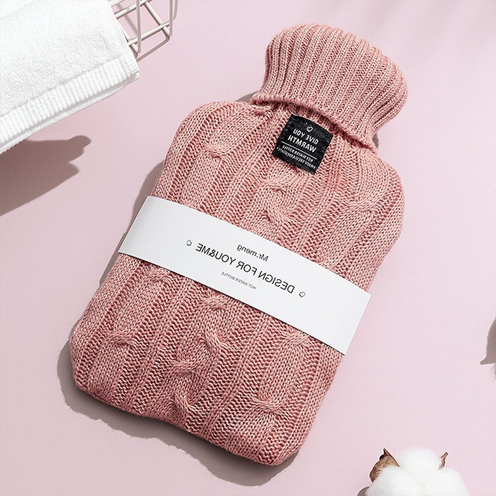 2L Hot Water Bottle with Cover,Soft Knitted Protective Cover,Hot Water Bag for Pain Relief,Neck and Shoulders,Feet Warmer (Color : Pink, Size : 2000ML)