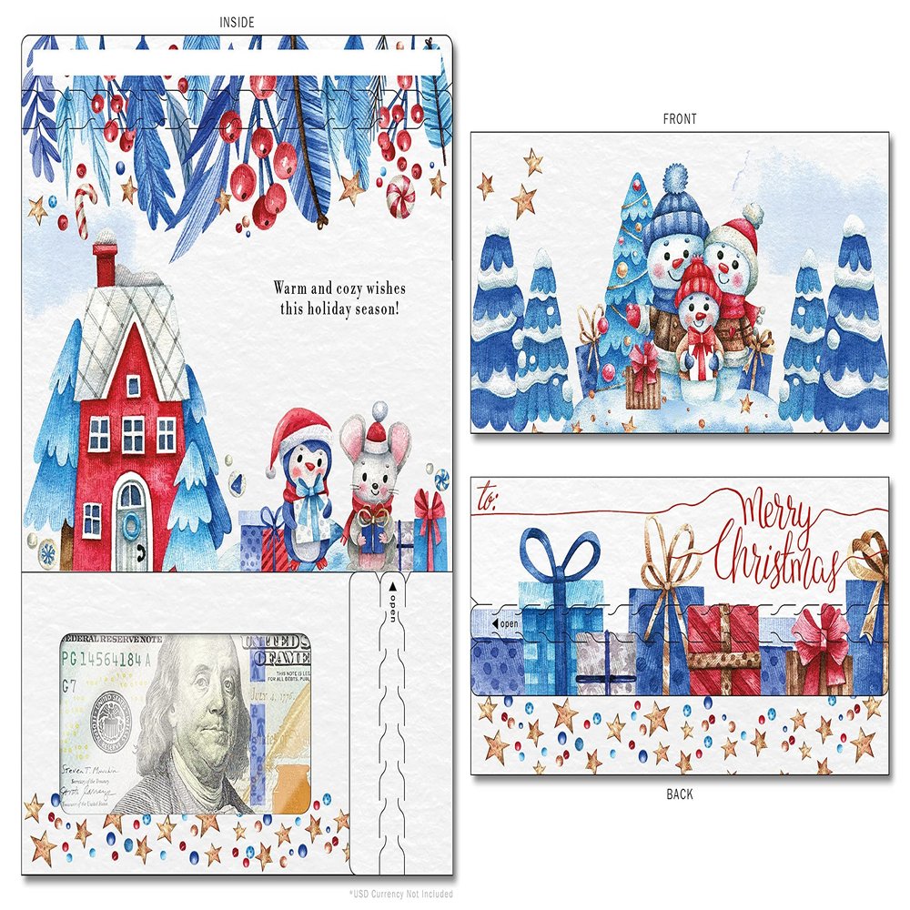 ZipGifts Holiday Card | Zip-Open Money Holder w/Clear Plastic Window for Cash, Check, & Gift Card (Warm & Cozy)