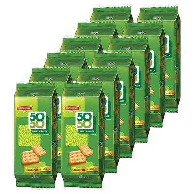Britannia Crackers 50 50 Sweet and Salty Biscuit 13.12oz (372g) - Delicious, Light & Crispy Grocery Cookies - Best Treat for Friends & Family (Pack of 12)
