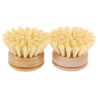 Uonlytech 2pcs Beech Kitchen Cleaning Brush Ergonomic Dish Scrubber Replacement Brush Strong Decontamination Power for Heavy Duty Kitchen Cleaning