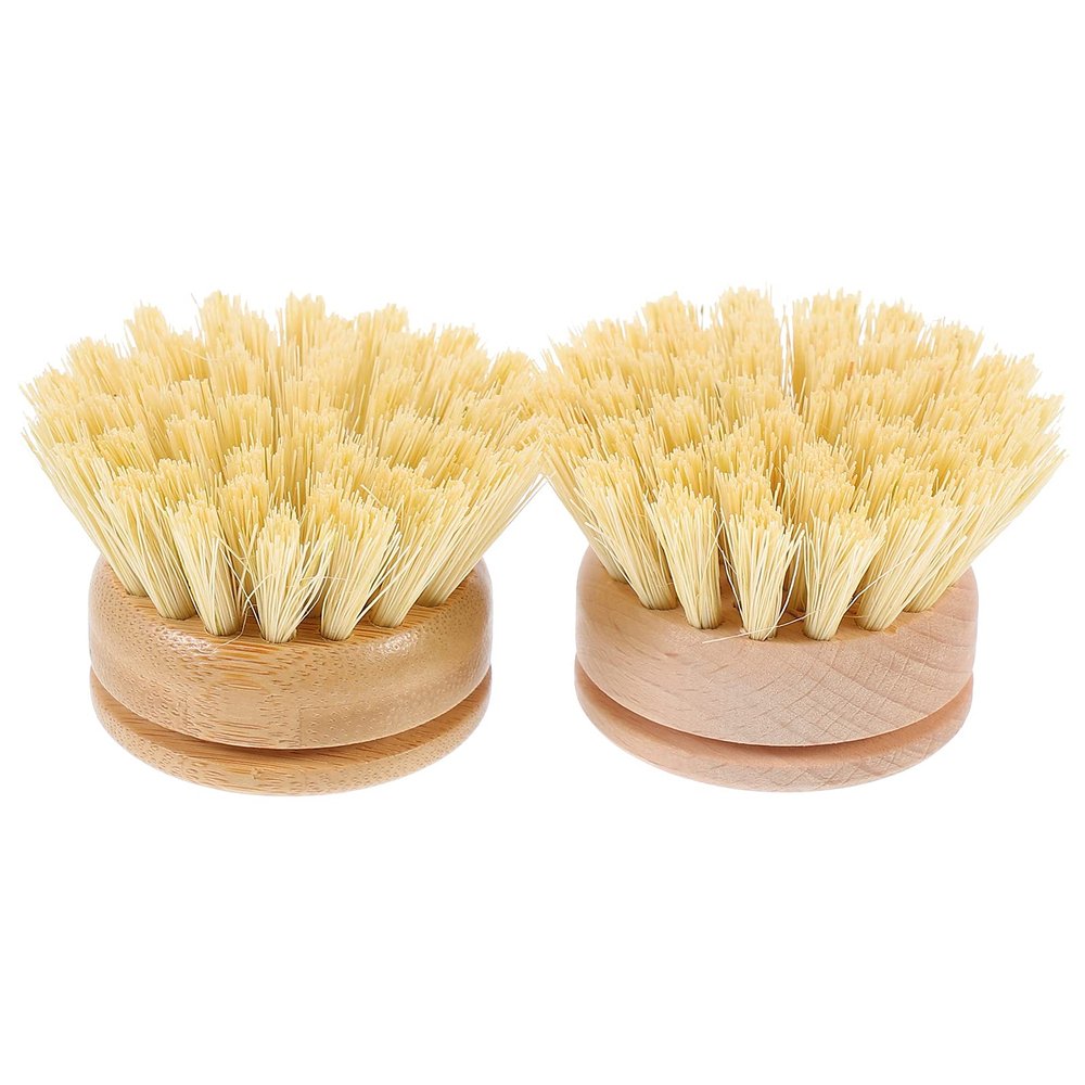 Uonlytech 2pcs Beech Kitchen Cleaning Brush Ergonomic Dish Scrubber Replacement Brush Strong Decontamination Power for Heavy Duty Kitchen Cleaning