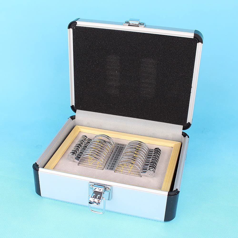 22PCS Optical Opthalmic Progressive Lens Set Trial Lens Case Wooden Tray Aluminium Case