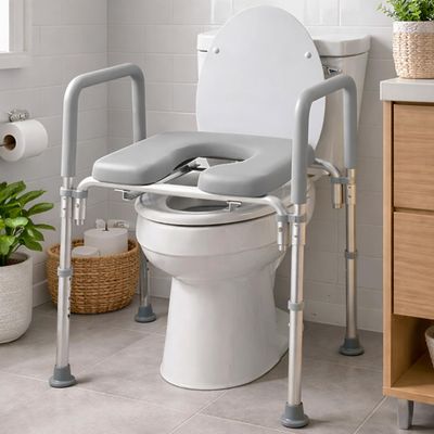 Ultimate Raised Toilet Seat with Handles, Padded, Armrests, Adjustable Height, Premium Elevated Toilet Seat for Elderly Bathroom Safety with Arms, Standard and Elongated Toilets, Gray