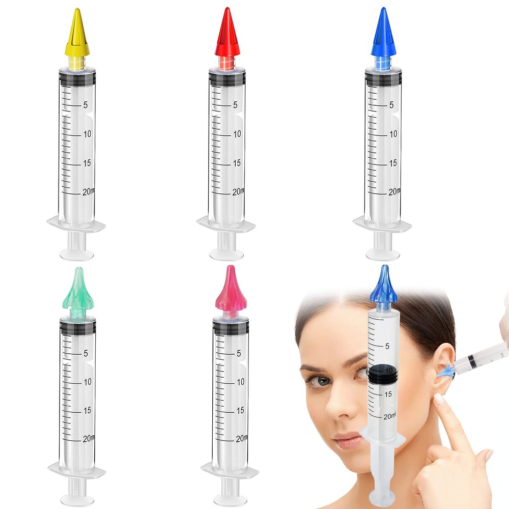 6Pcs Ear Wax Removal Irrigation Syringe Tool Kit with Ear Syringe Replacement Tips Nozzle, Ear Cleaning Kit for Earwax Remover, Ear Cleaner Wash Water Flushing System