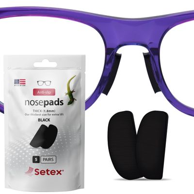 Setex Gecko Grip 1.8mm Thick Anti Slip Eyeglass Nose Pads, (5 Black Pair) USA Made, 2500 Innovative Microstructured Fibers per Nose Pad, 1.8mm x 7mm x 16mm