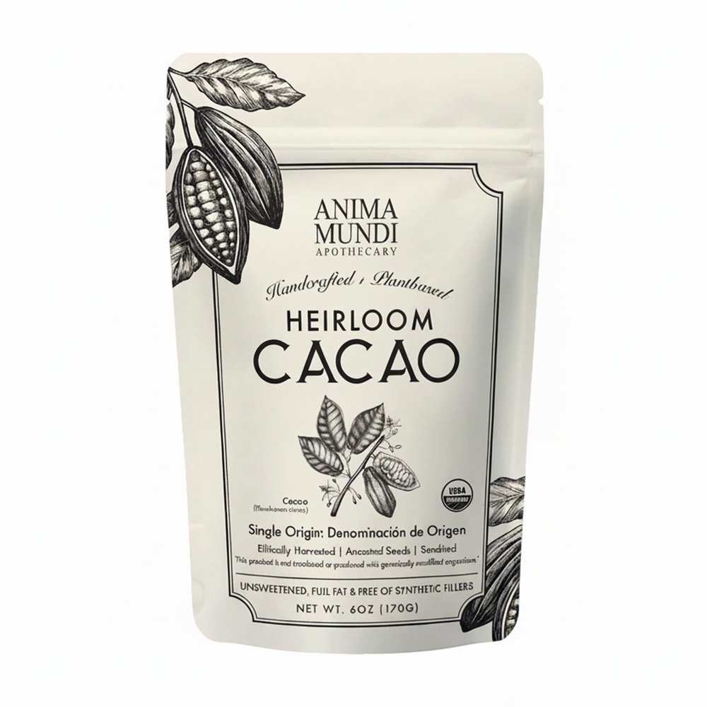 Anima Mundi Heirloom Cacao Powder - Organic Ancestral Seeds - Single Origin Ecuador Cacao Arriba Superfood for Ceremonial Rituals - Antioxidant-Rich + Mineral-Dense (6 oz)