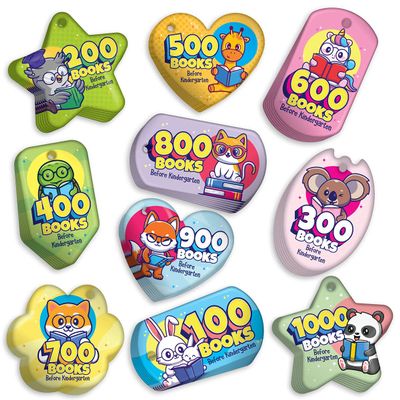 1000 Books Before Kindergarten Reading Brag Tags: 500 Tags (50 Tags per Design)
