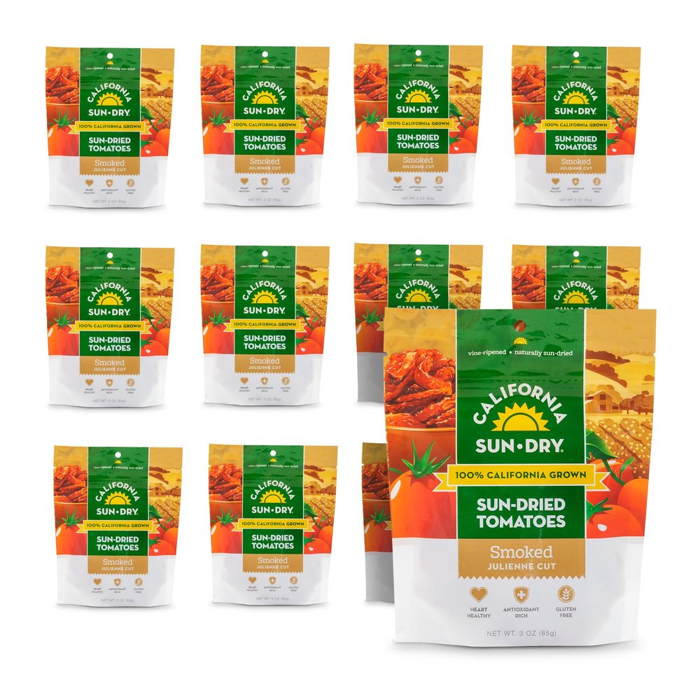 CALIFORNIA SUN DRY Sun Dried Tomatoes, Smoked, 3 ounce Bag (Pack of 12) | Ready to Eat