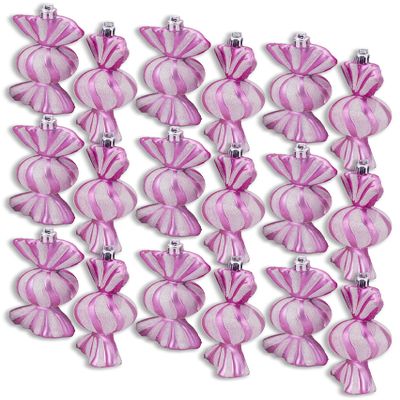 18 Pack 4" Pink Candy Ornament with White Glitter