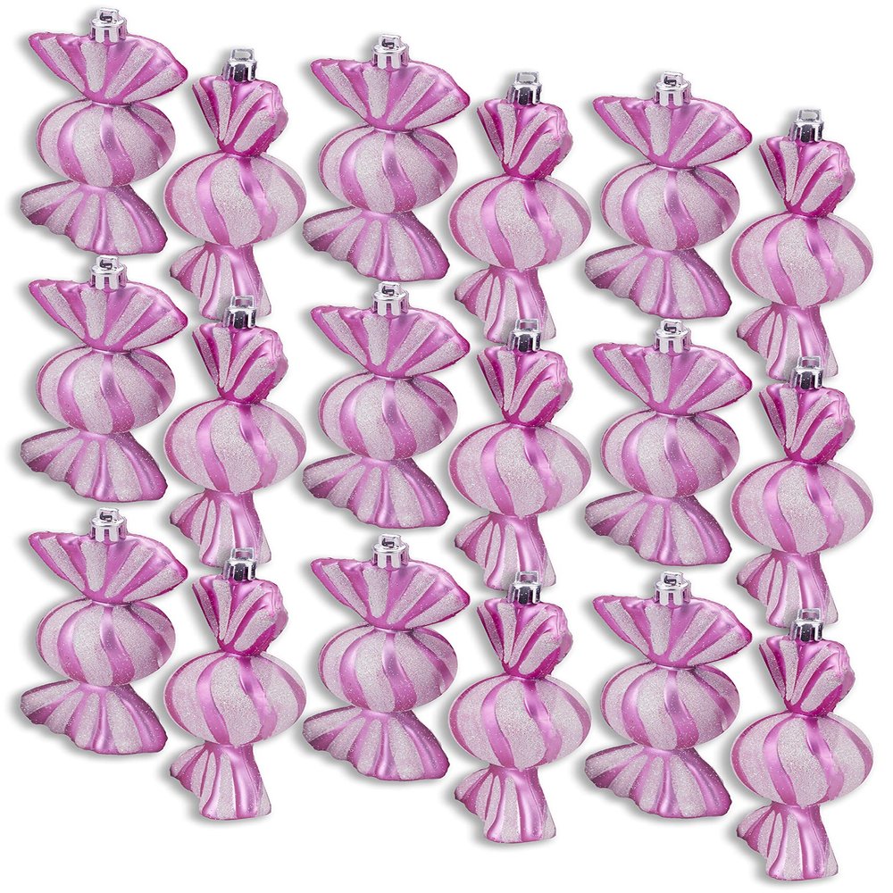 18 Pack 4" Pink Candy Ornament with White Glitter