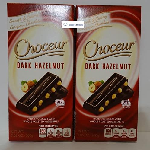 Choceur Dark Chocolate with Whole Roasted Hazelnuts 7.05oz 200g (2 Bars)