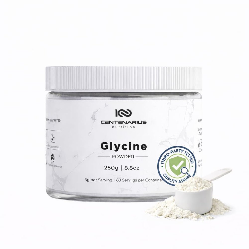 Premium Glycine Powder 250g | Amino Acids Supplement for Post Workout Muscle Recovery, Digestion, Sleep Aid + More - Vegan, Additive-Free, Third-Party Tested | Centenarius Nutrition