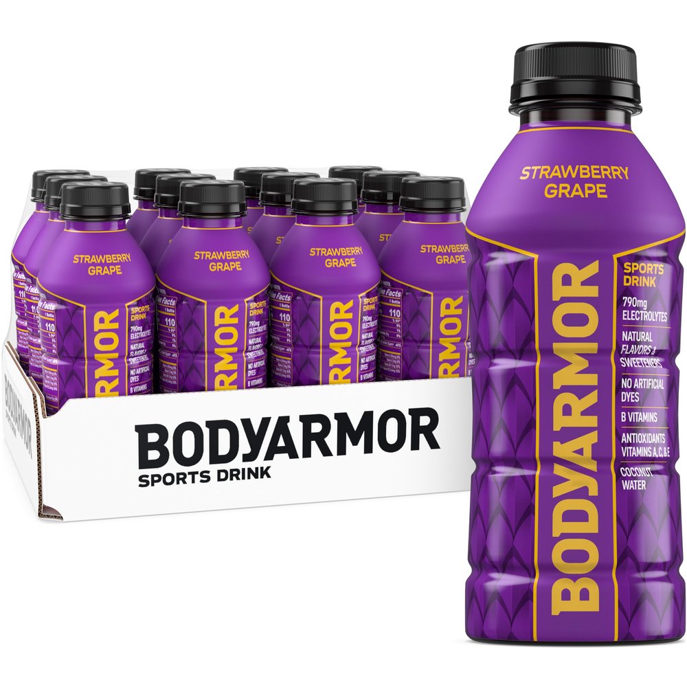BODYARMOR Sports Drink, Strawberry Grape, Electrolyte Drink Hydration, 16 Fl Oz Bottles (12 Pack), Flavored Coconut Water with B Vitamins & Antioxidants