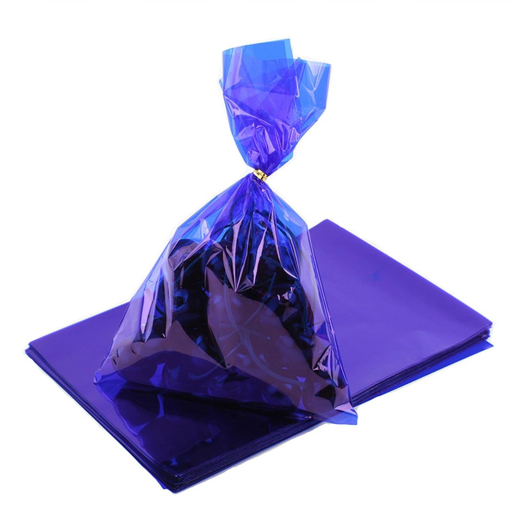 GAKA Blue Clear Treat Bags,Candy Plastic Cellophane Bags with Ties,Pack of 50(6 x 9 inches)